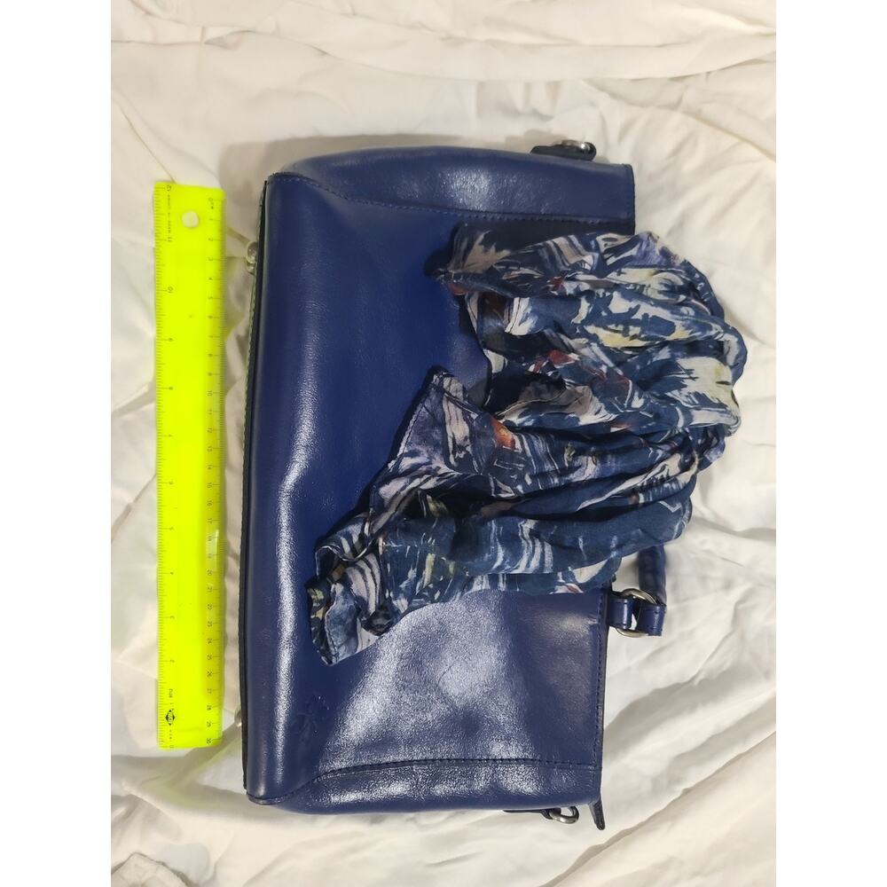 Patricia Nash Aileen Leather Top Handle Satchel Navy Peony With Scarf - Picture 4 of 9
